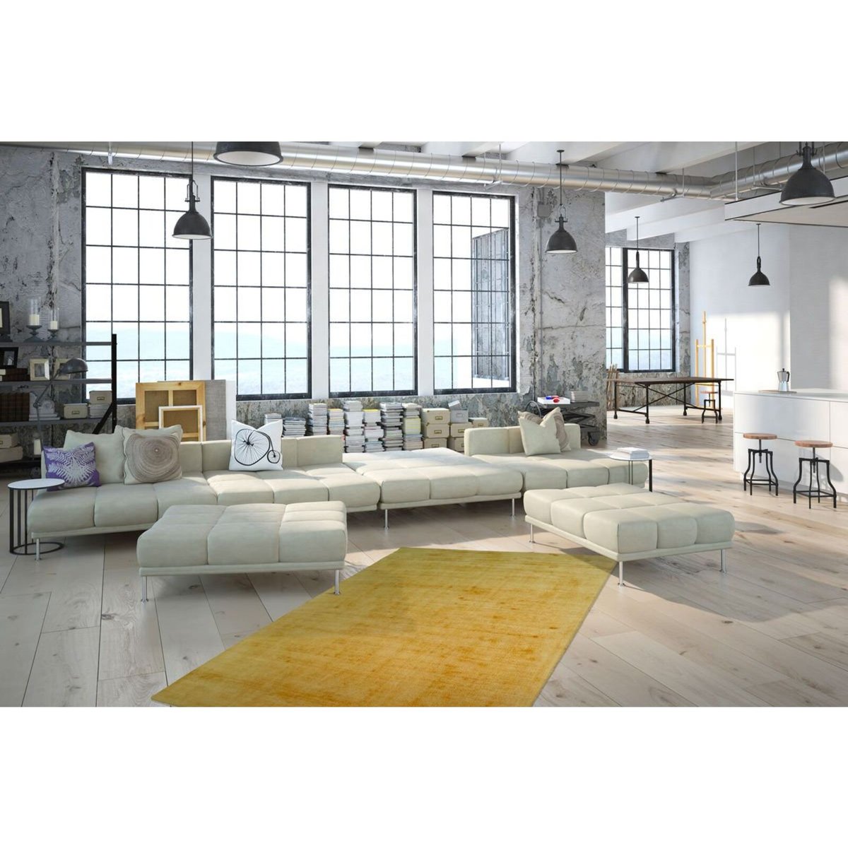Tapis rectangulaire viscose fait main LUXE jaune, ARTE ESPINA