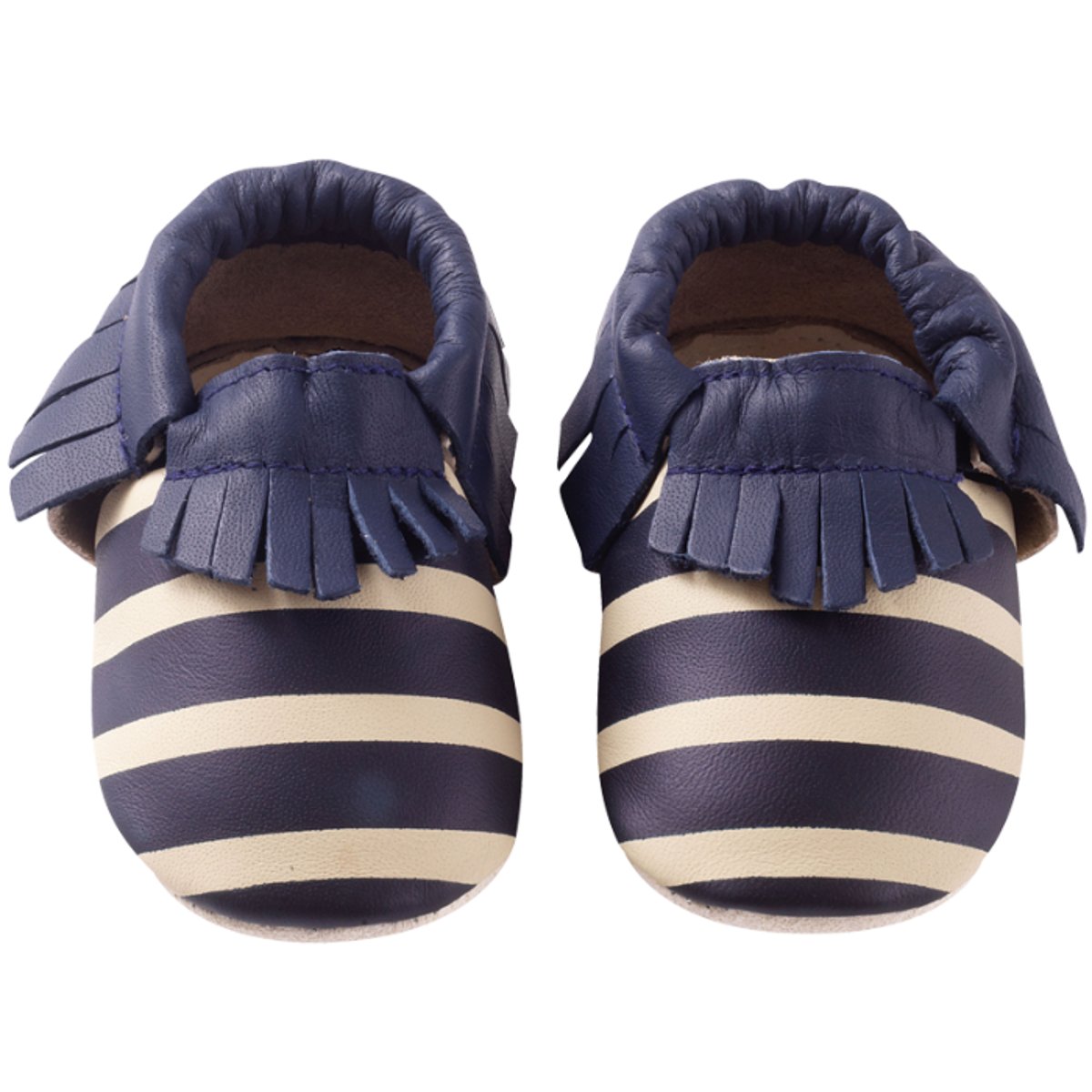 Chaussons cuir souple à franges bleu marine, TICHOUPS