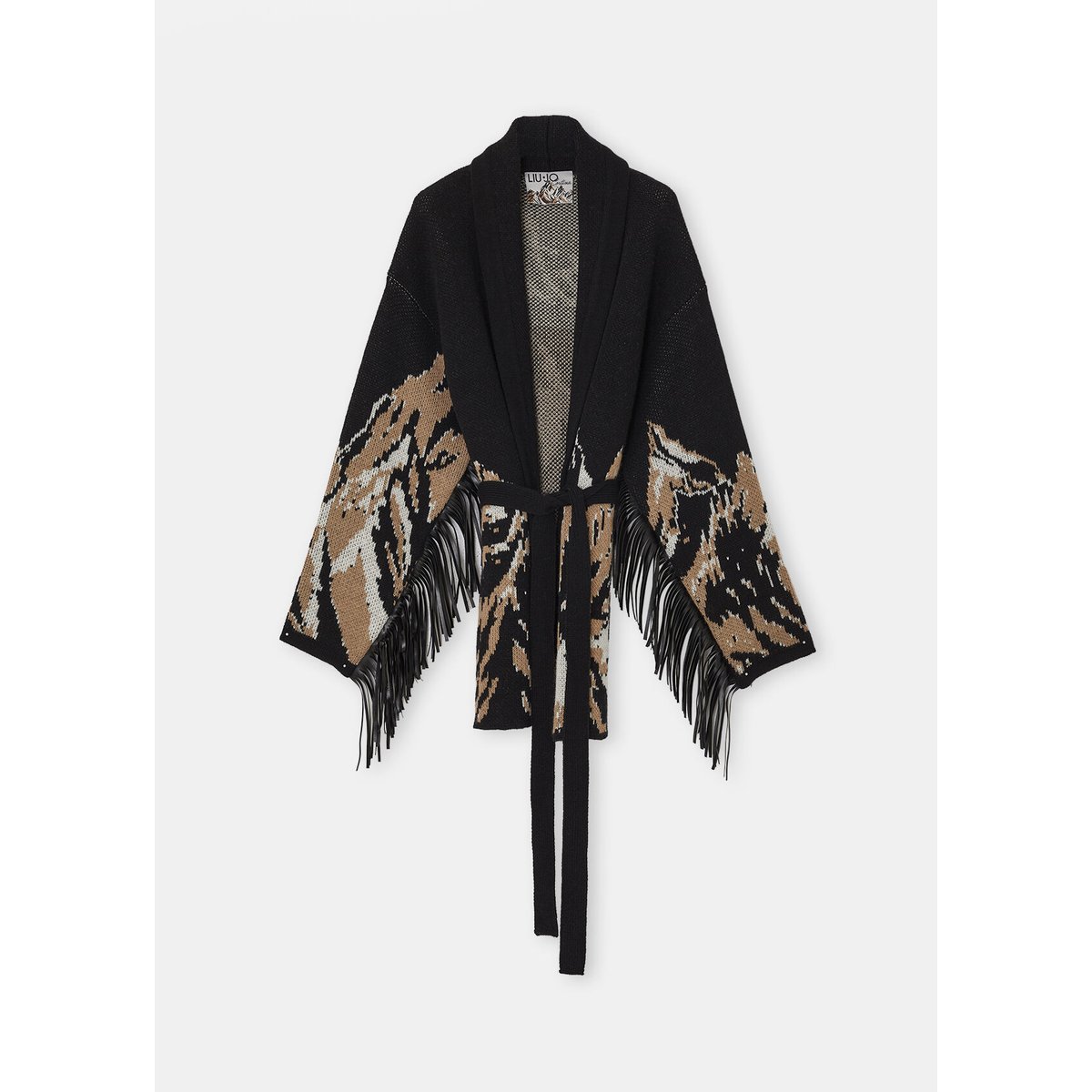 Cardigan en jacquard à franges noir, LIU JO