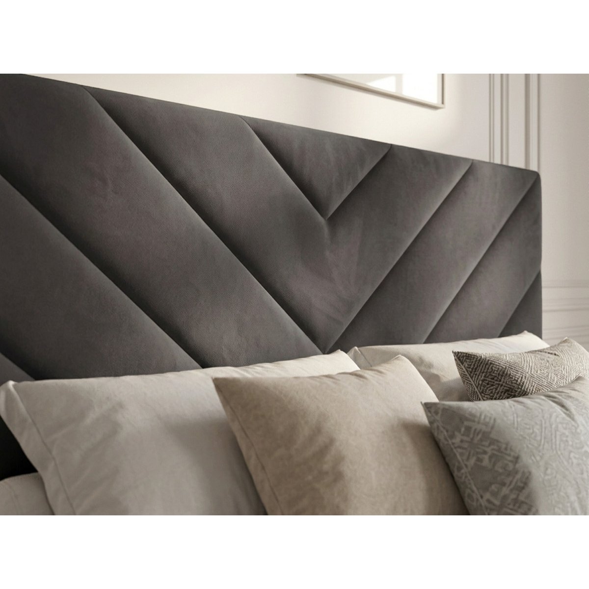 Lit bois revêtement velours, ROMANE gris foncé, BOBOCHIC