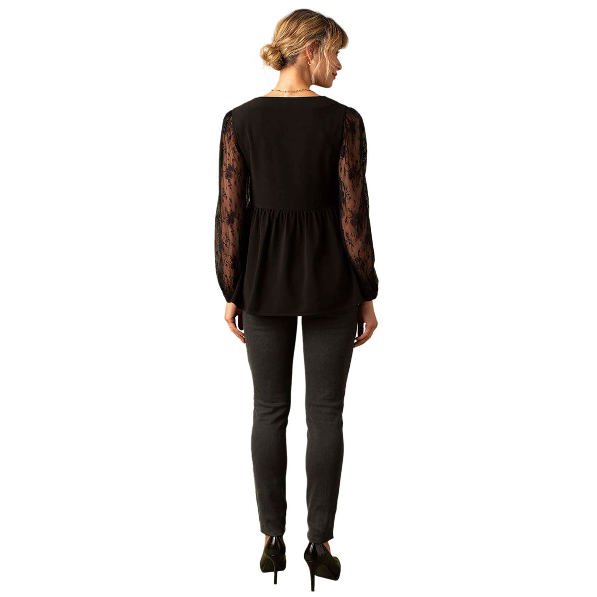 Blouse de grossesse en crêpe et dentelle noir, ENVIE DE FRAISE