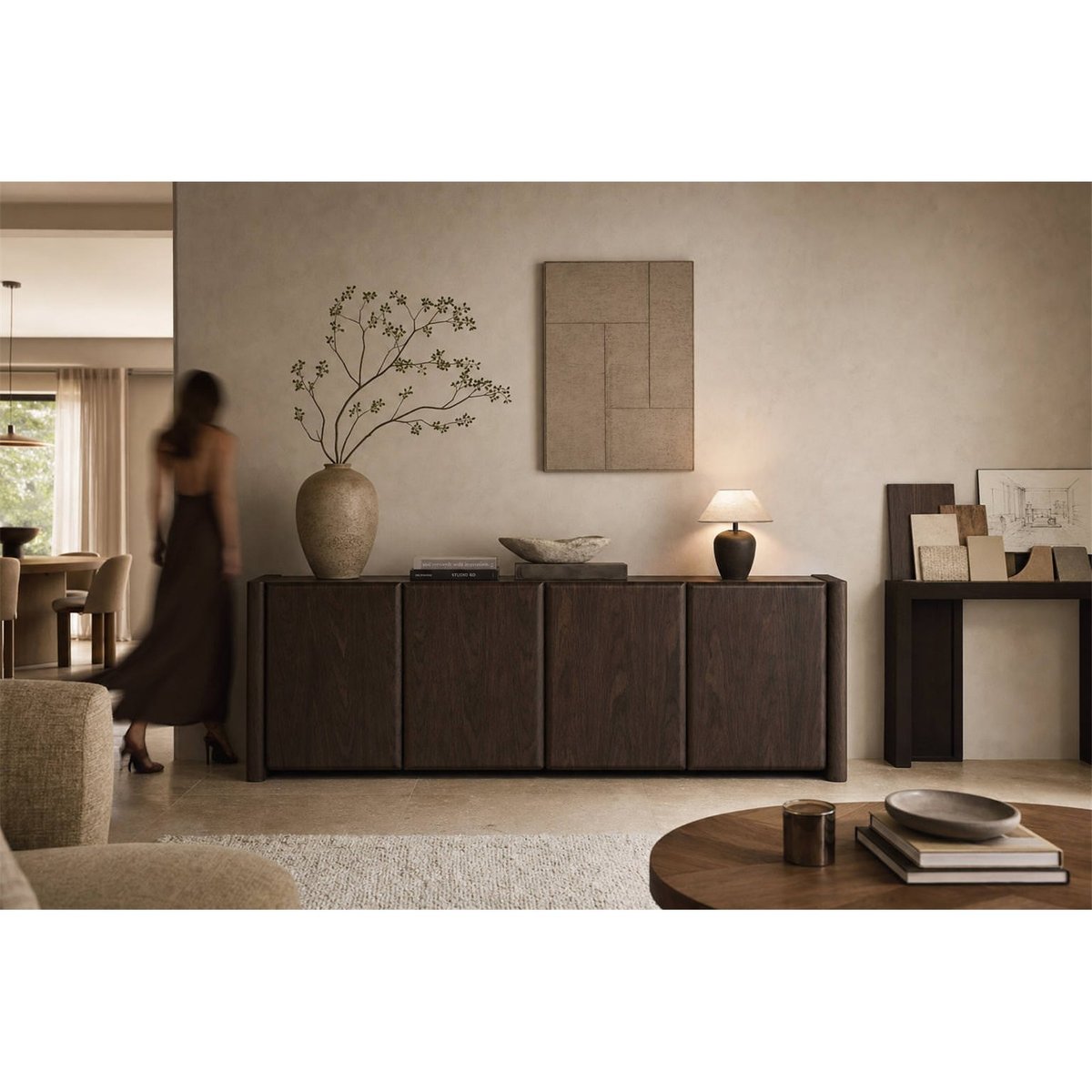Buffet bas placage de peuplier contemporain marron foncé, RECOLLECTION