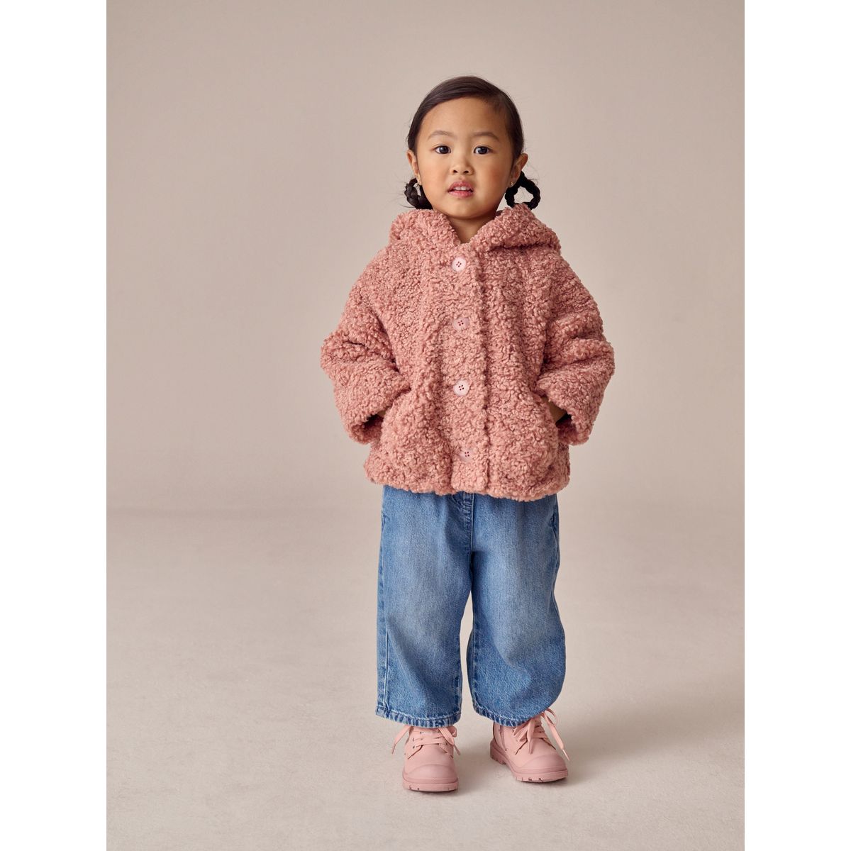 Veste à capuche en imitation peau de mouton rose, NEXT