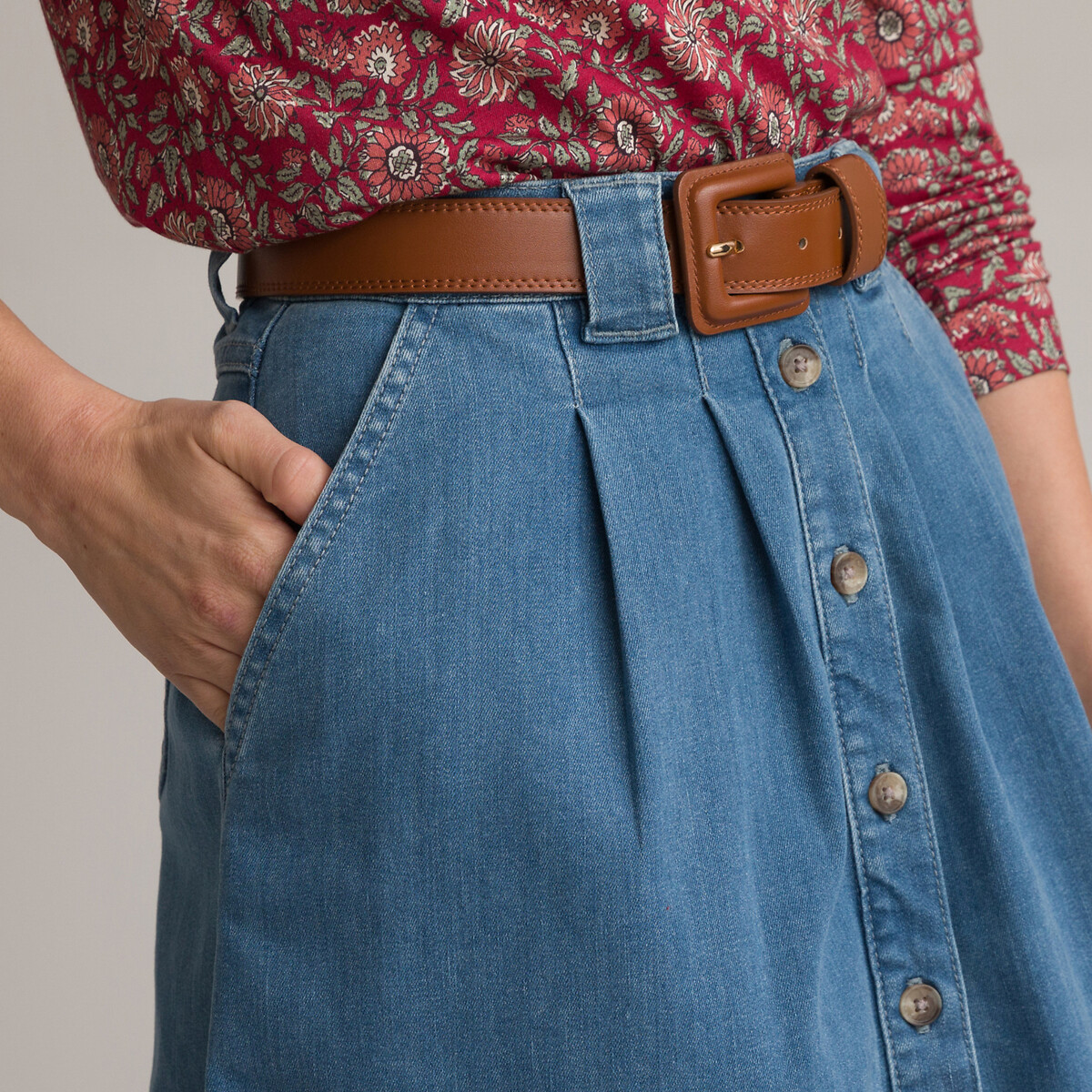 Full Mid-Length Skirt in Denim double stonewashed denim, ANNE WEYBURN