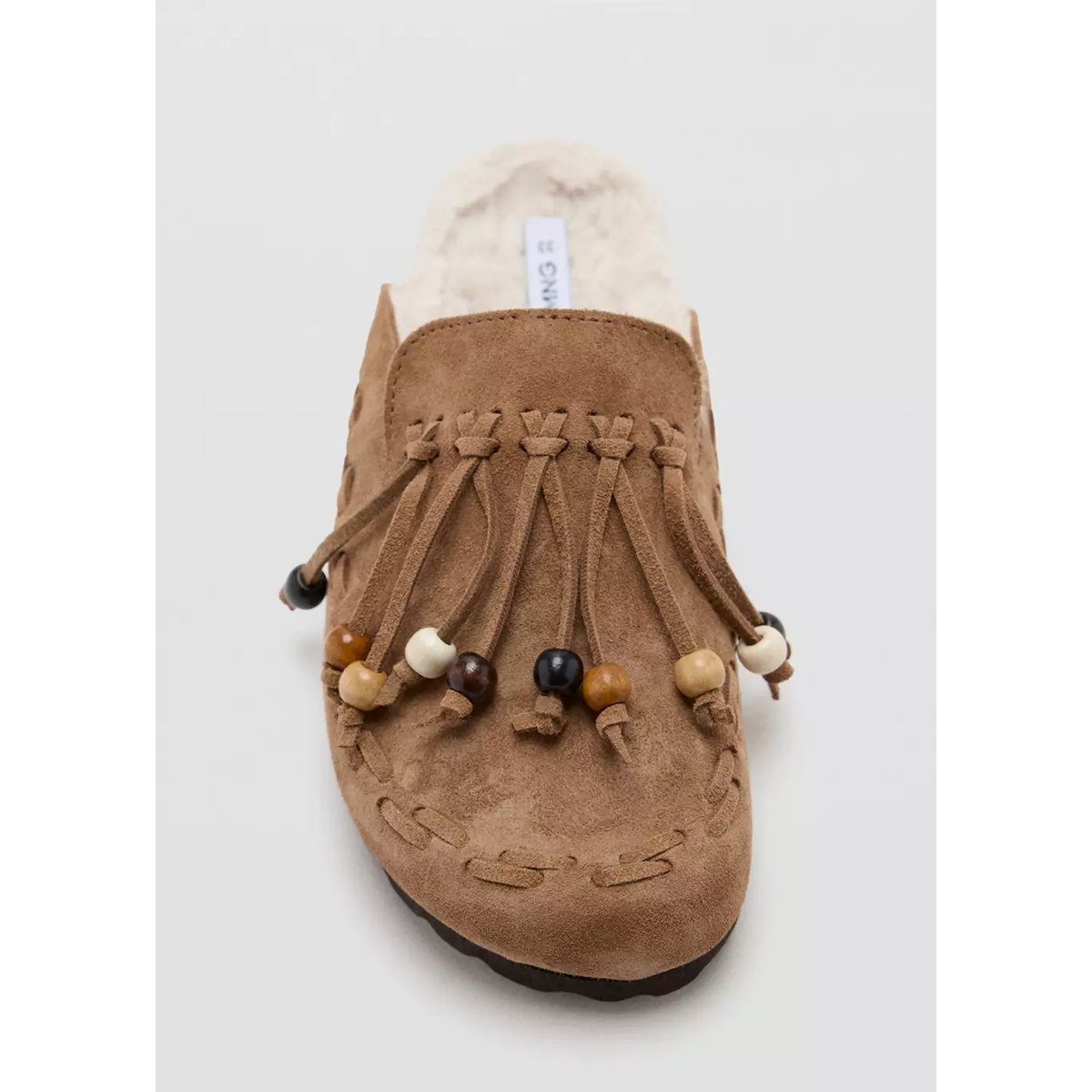 Sabots en cuir à franges marron moyen, MANGO KIDS