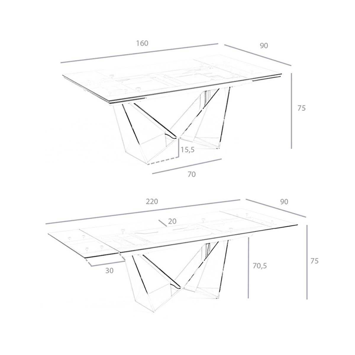 Table à manger extensible en verre verre | acier, ANGEL CERDA