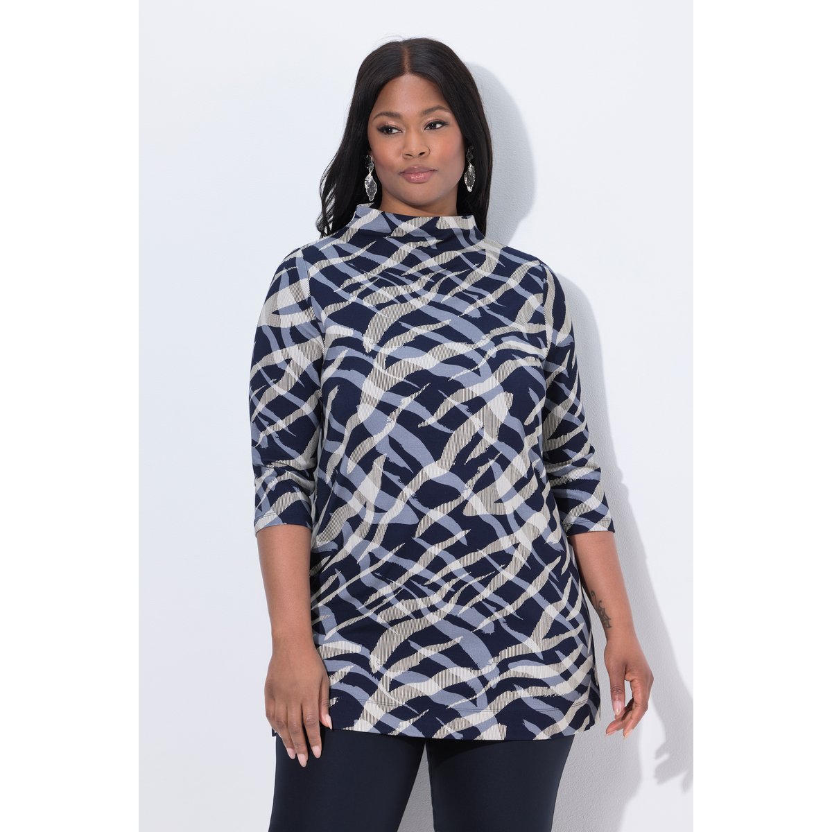 Sweat-shirt, motif zèbre, ligne en A marine foncé, ULLA POPKEN