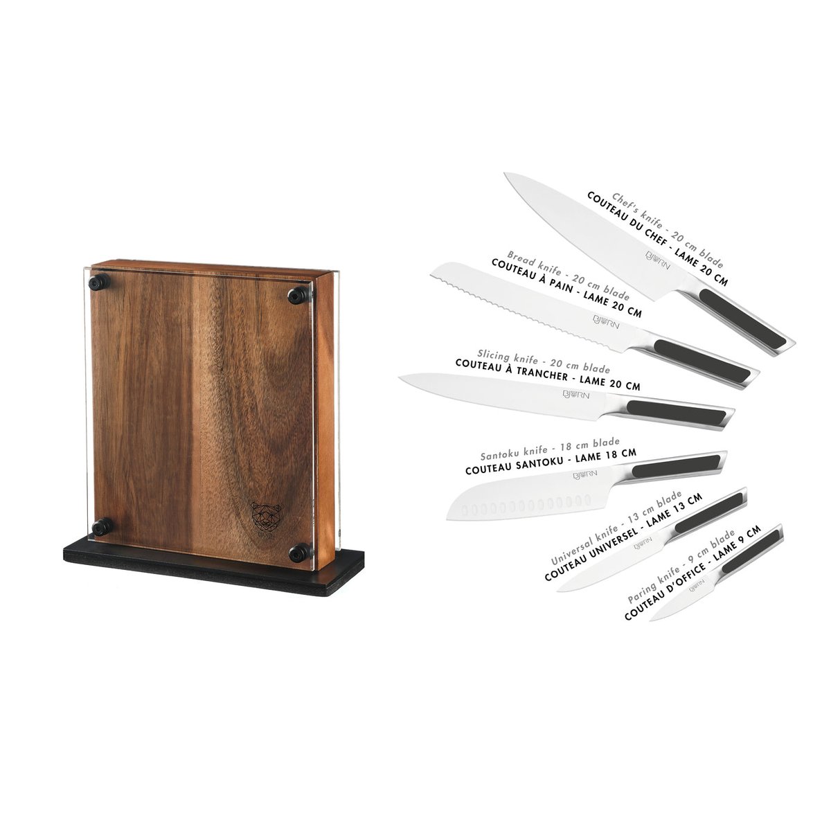 Lot de 7 couteaux de cuisine en inox, NUDE inox et noir mat, BJORN