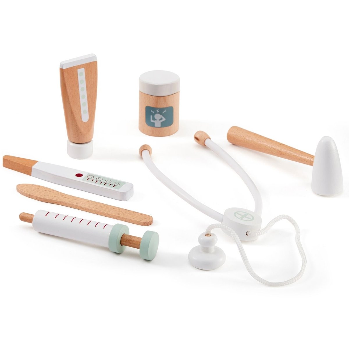Mallette docteur bois avec accessoires blanc, marron, vert mint, KID'S CONCEPT
