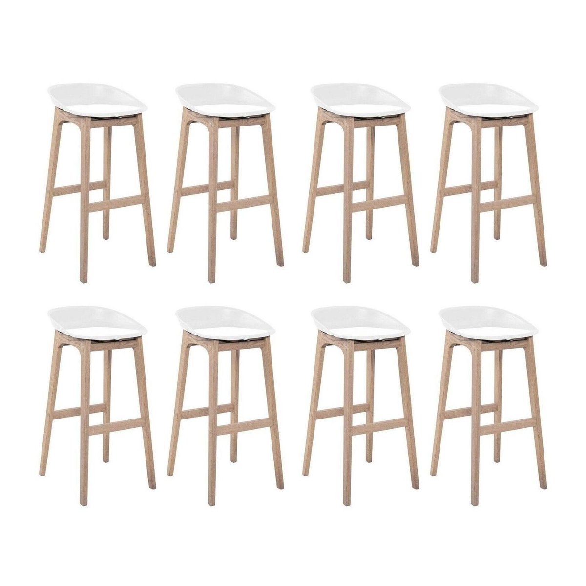 Lot de tabourets de bar en chêne et assise plastique 75cm RIVA|Lot de 8 | Lot de 8 blanc, MOB IN