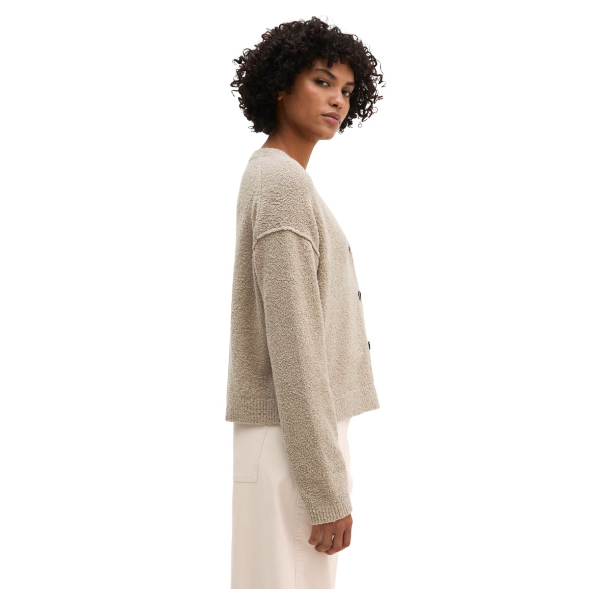 Cardigan relaxed en fil bouclé beige, MARC O'POLO