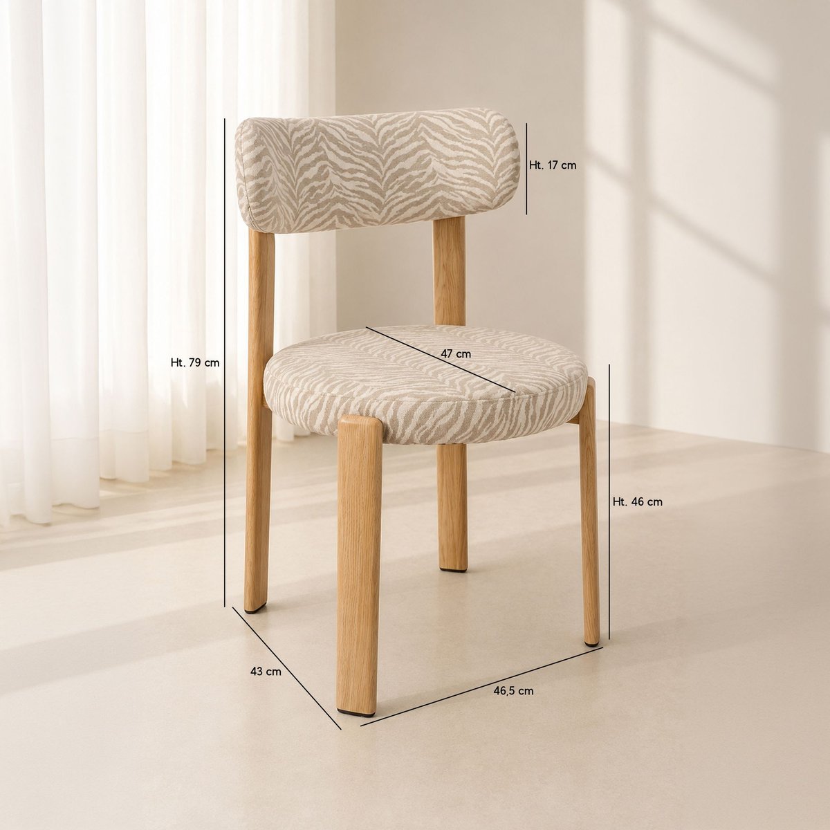 Lot de 2 chaises de table en tissu zébré, LILY couleur unique, NOW'S HOME