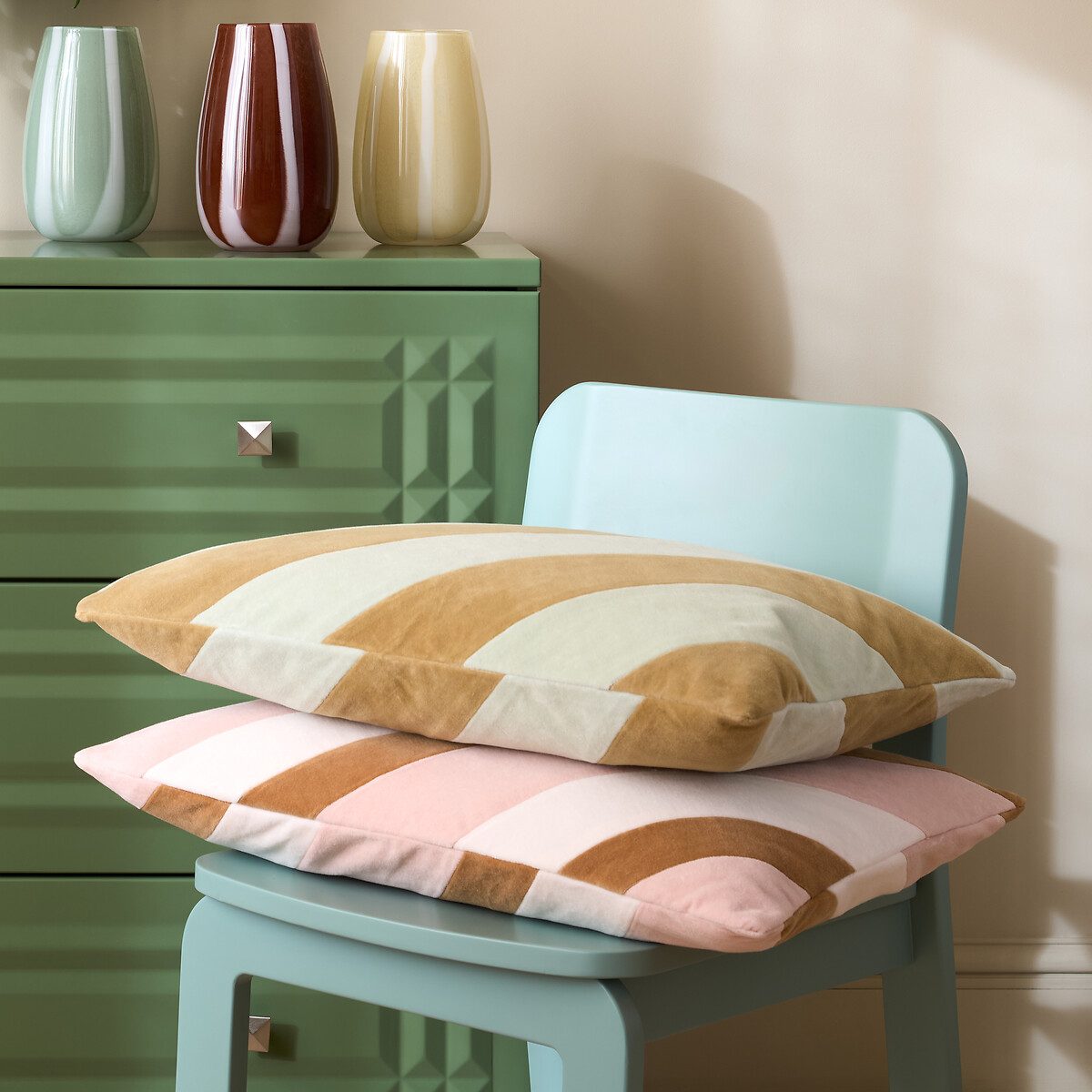 Kussenhoes 60x40 cm, fluweel, Jasper celadon/brons, LA REDOUTE INTERIEURS