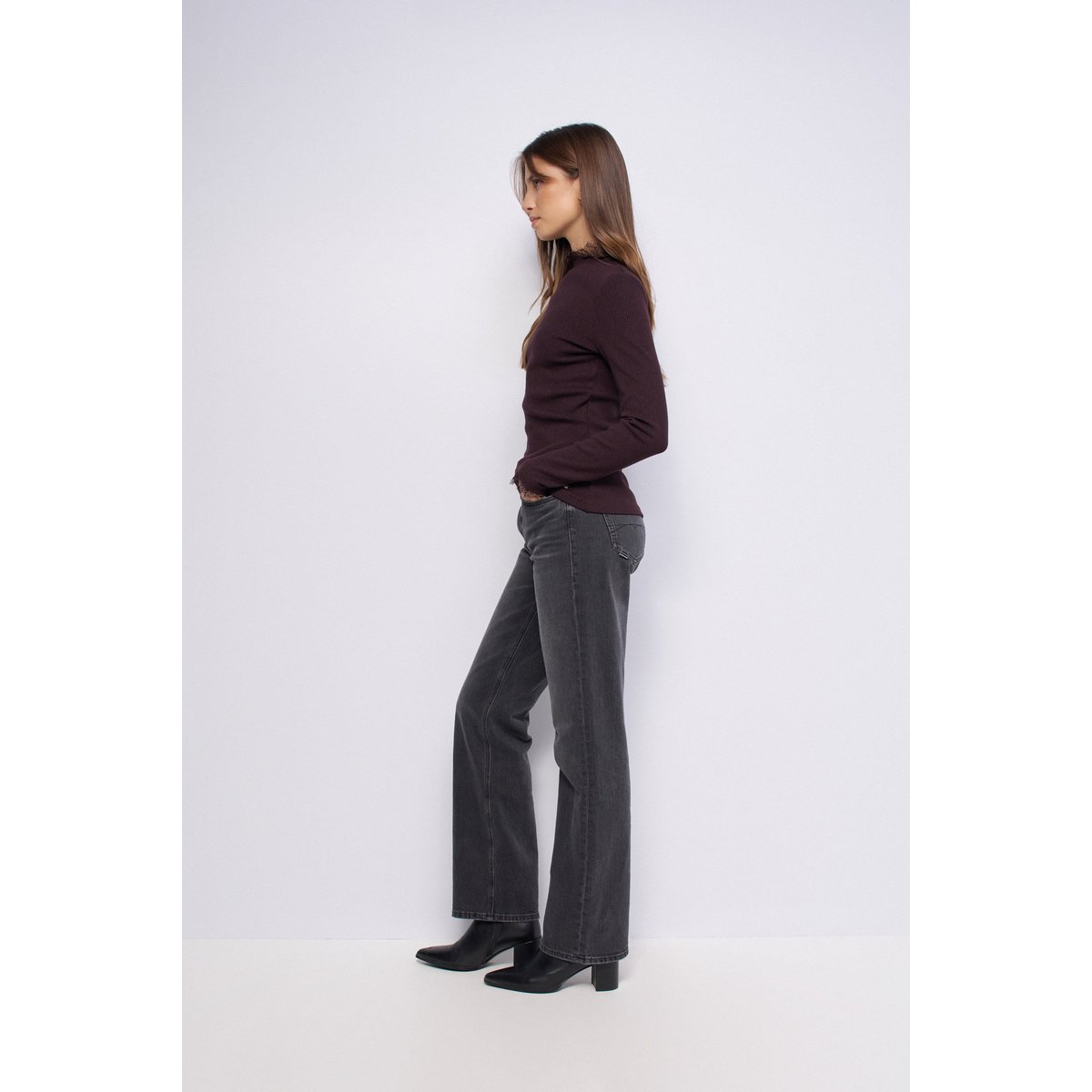 PULL EN MAILLE CÔTELÉE AVEC DENTELLE marron, SALSA JEANS