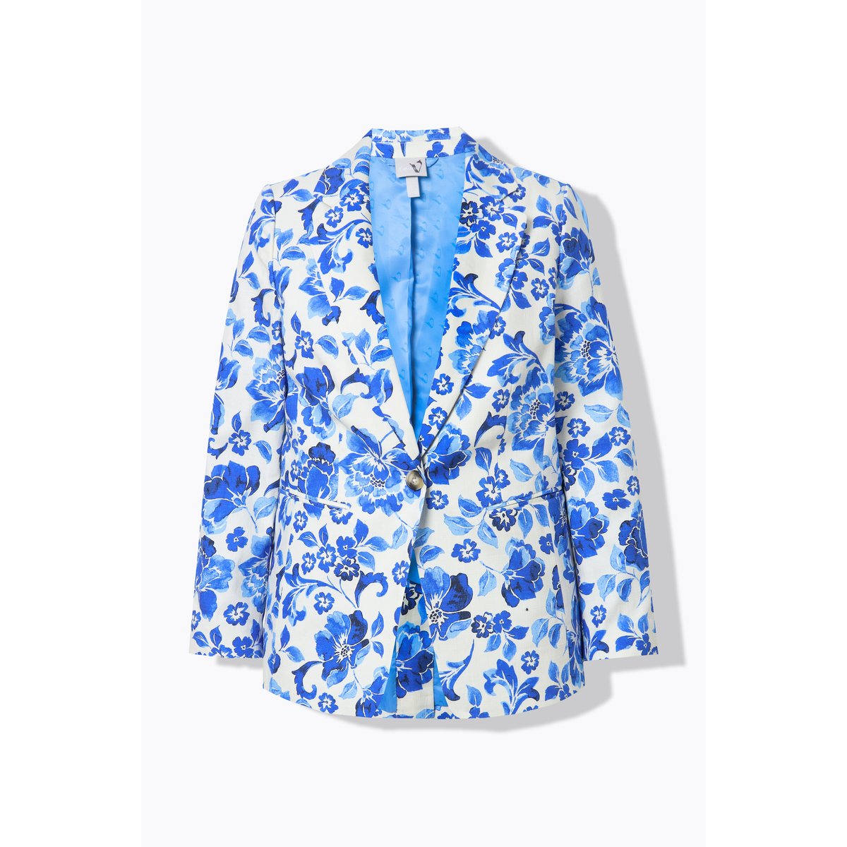 Blazer motif floral. Col à revers et fente bleu roi, ULLA POPKEN