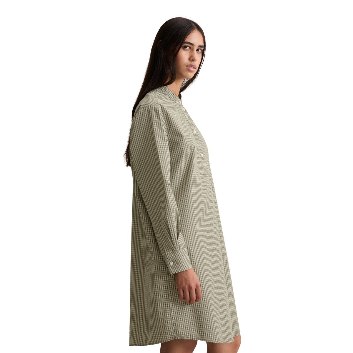 Robe à carreaux relaxed en popeline Papertouch vert foncé, MARC O’POLO DENIM