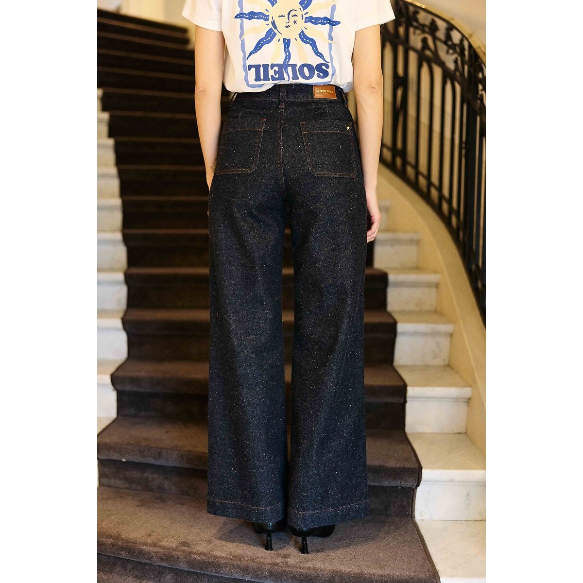 Jeans met wijde pijpen en hoge taille, ATLANTY brut , LA PETITE ETOILE