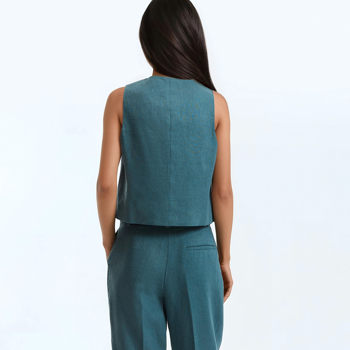 Gilet de costume court cintré en lin vert emeraude, LA REDOUTE COLLECTIONS