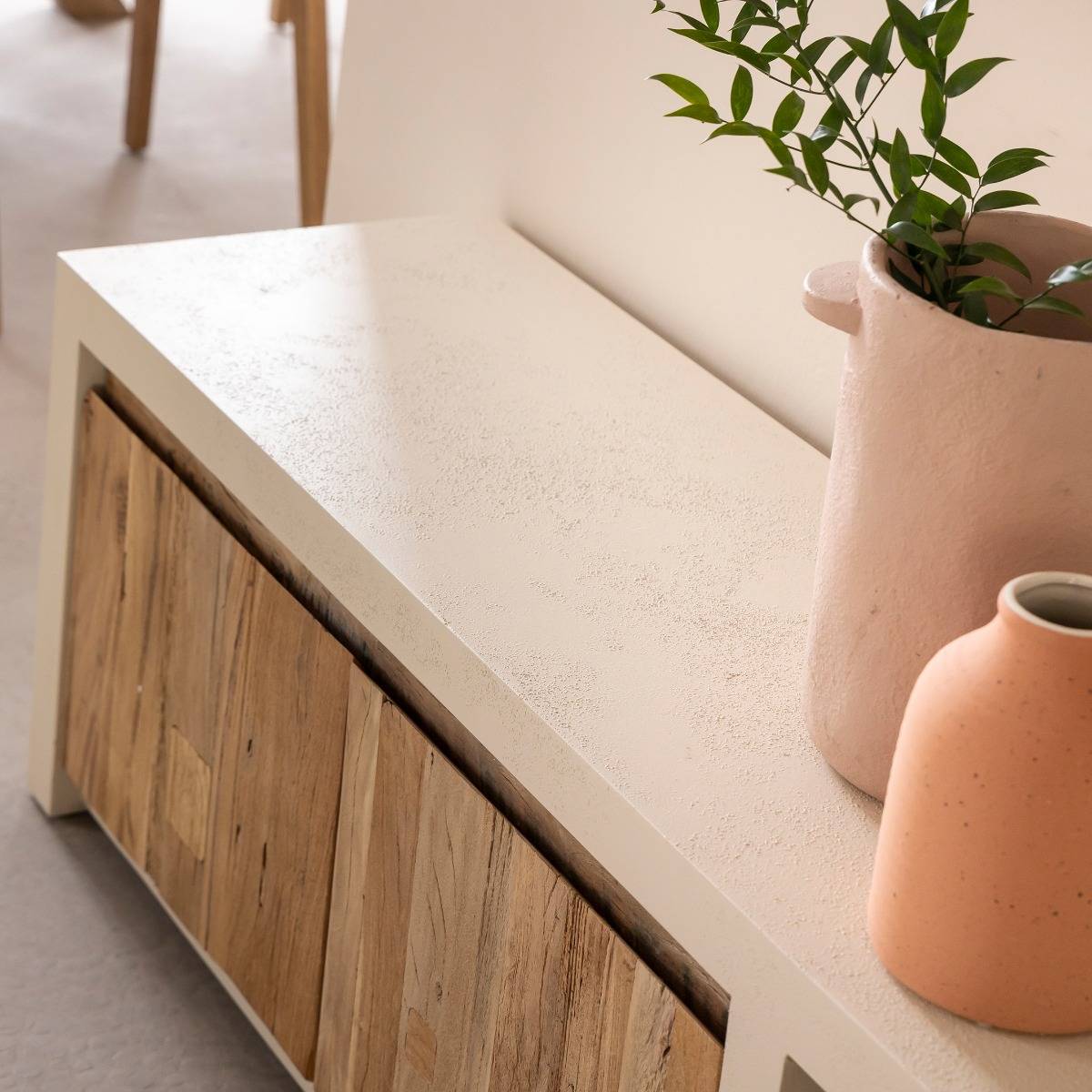 Meuble TV en bois effet béton DALVA bois clair, MADE IN MEUBLES