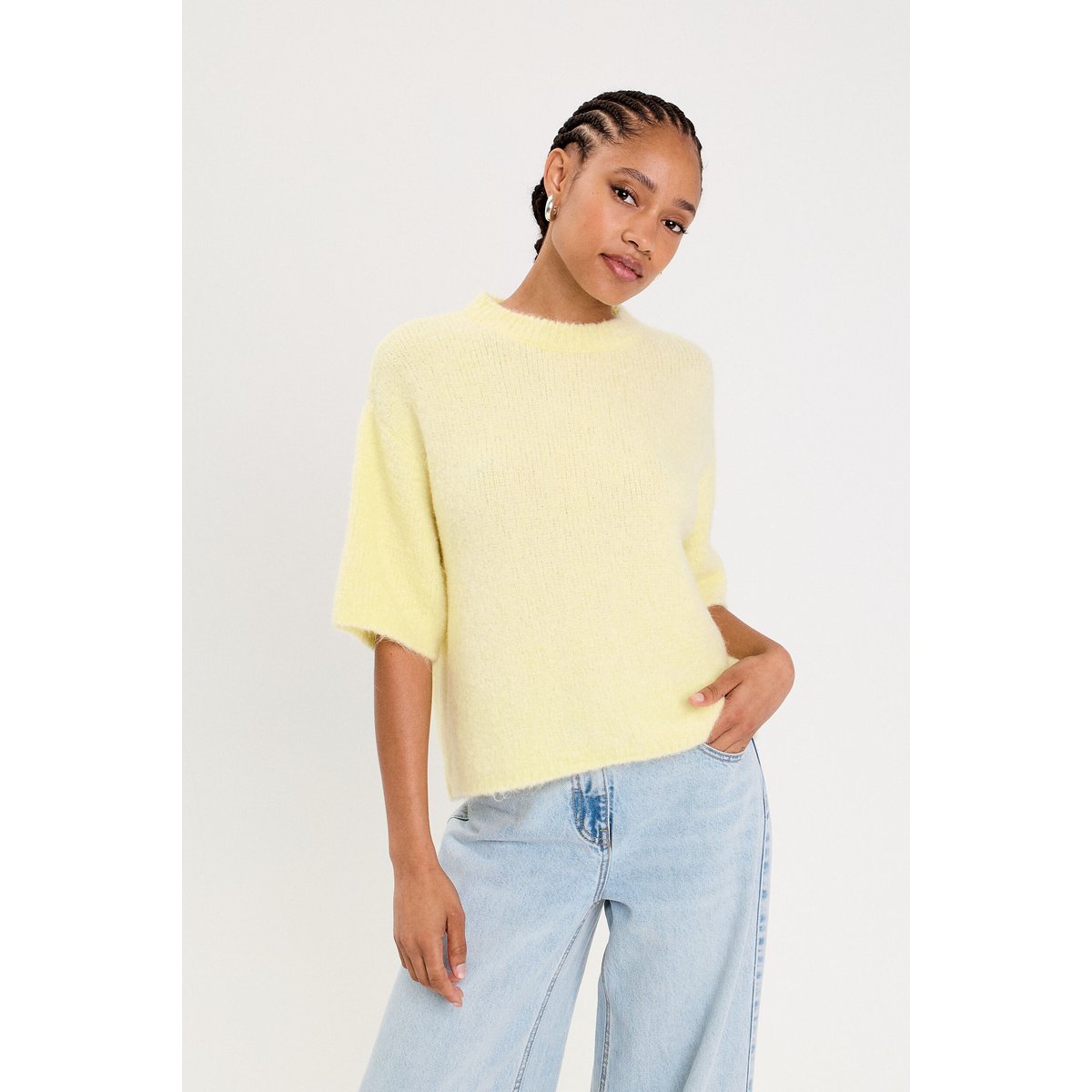 Pull manches courtes jaune clair, CACHE CACHE