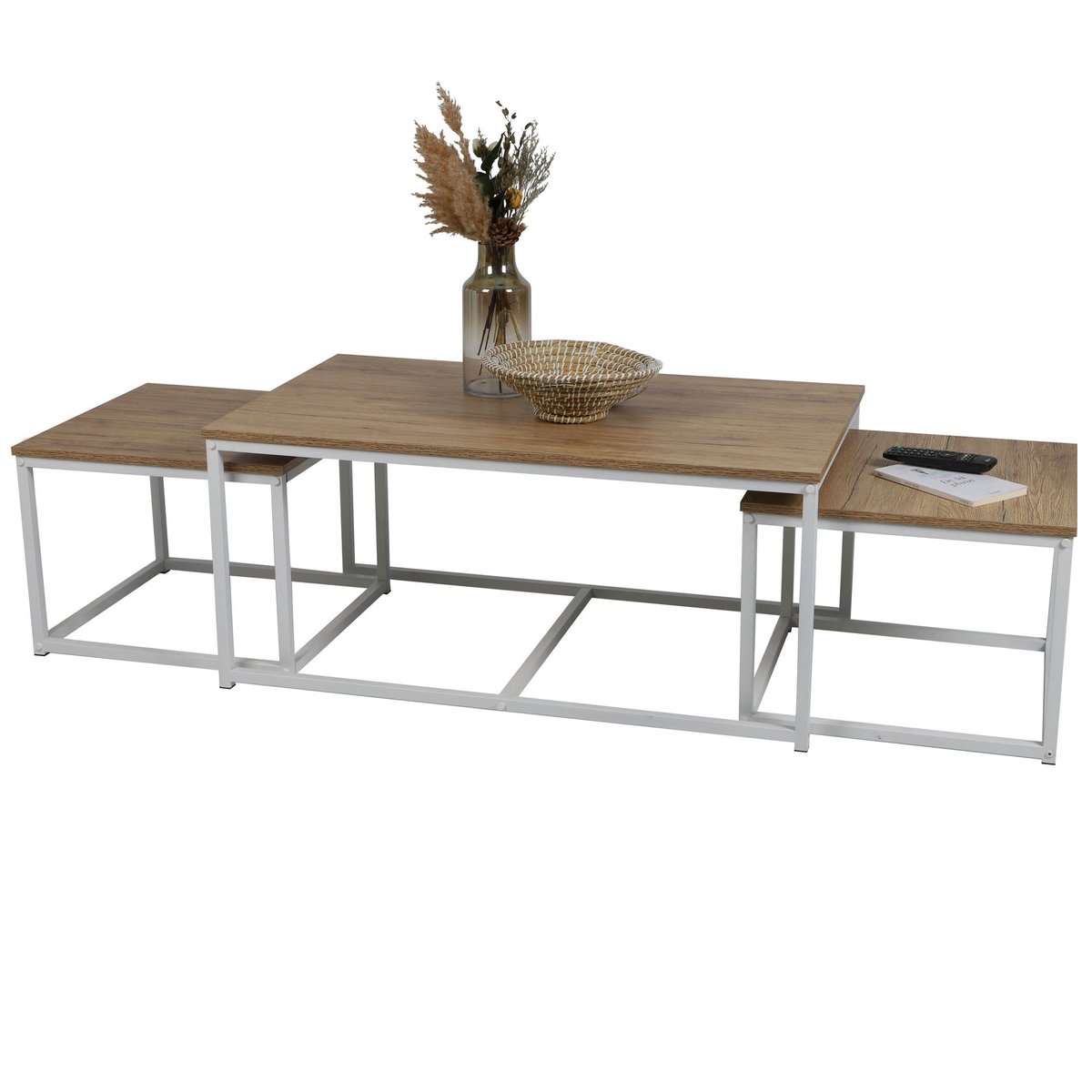 Set de 3 tables basses gigognes bois et métal blanc 100xx60x45cm blanc, WADIGA