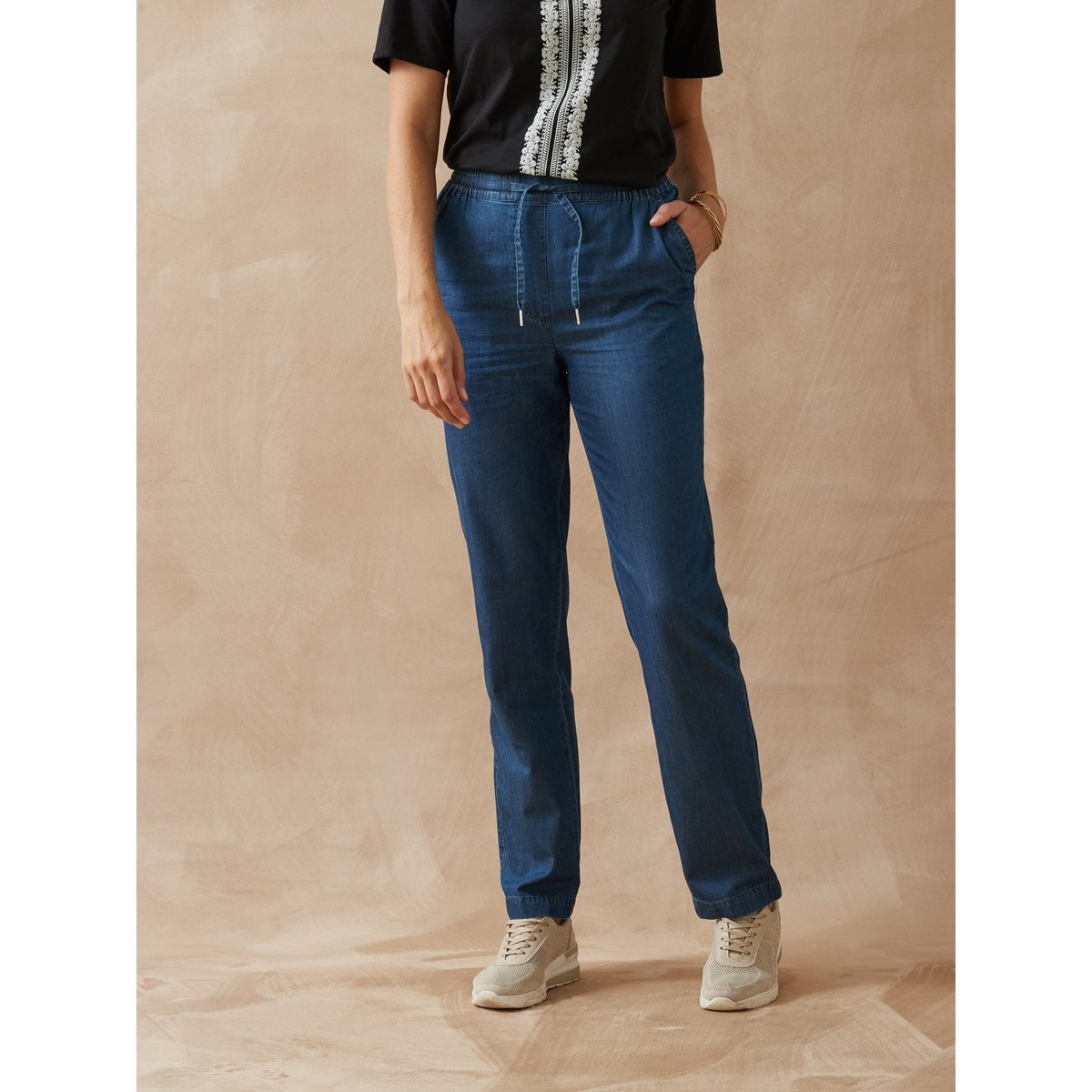 Pantalon élastiqué chambray chambray bleu, DAXON