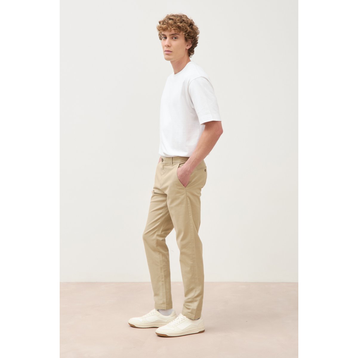 Pantalon chino slim beige, BONOBO