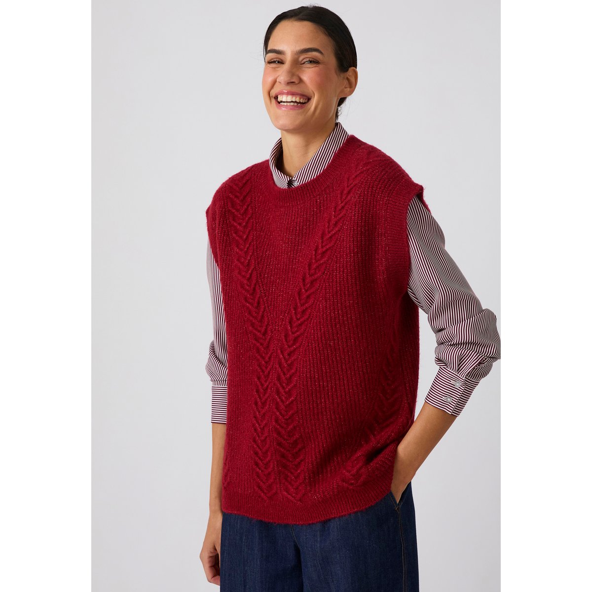 Pull sans manches à torsades Thermolactyl orange rouge, DAMART