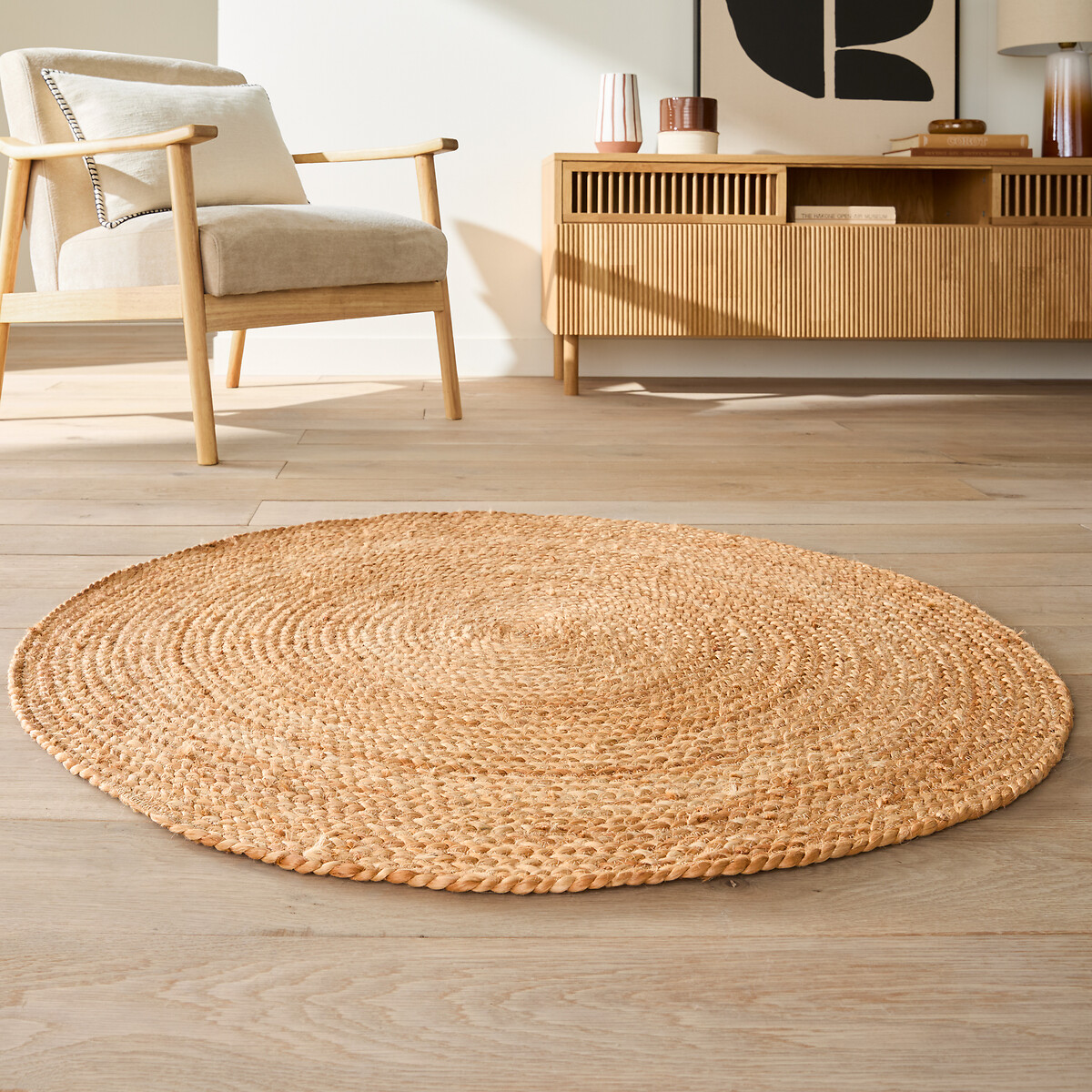 Tapis en jute, Aftas, Ø100 cm beige naturel, LA REDOUTE INTERIEURS