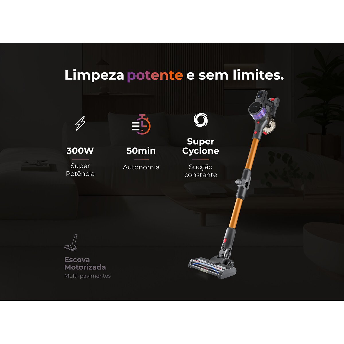 Aspirador Vertical Sem Fios ProClean Flex 50 1649FL, FLAMA laranja, FLAMA