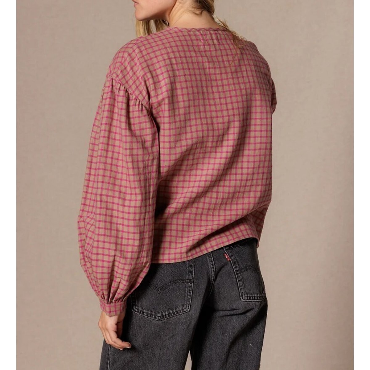Blouse brodée à carreaux, BINU groseille, APACHES COLLECTIONS