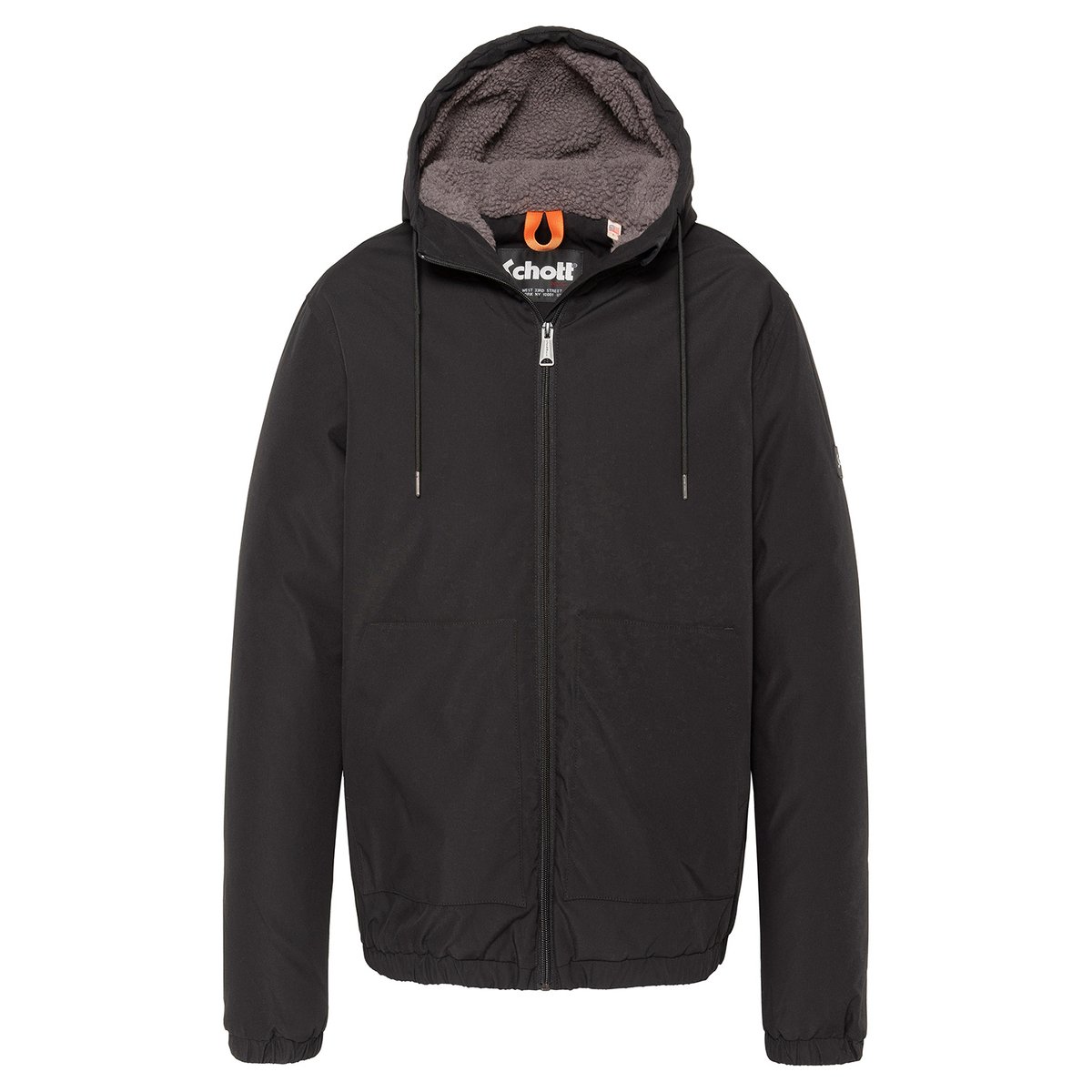 Blouson à capuche doublé sherpa noir, SCHOTT