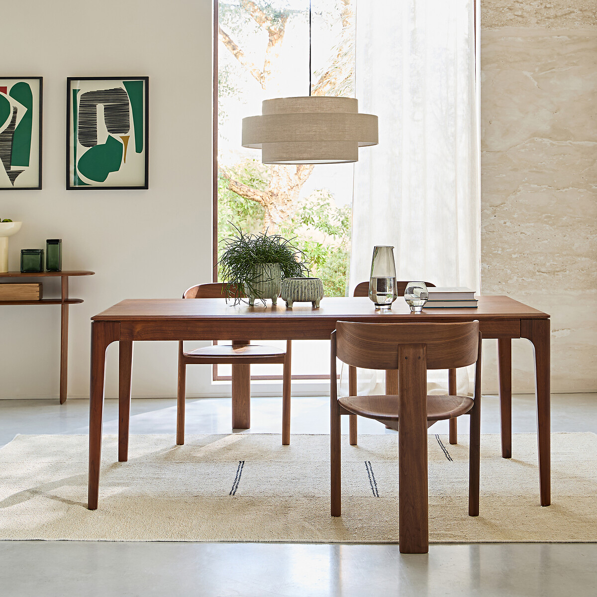 Table extensible, en noyer massif et plaqué noyer, 8 à 12 couverts, SANARA noyer, AM.PM