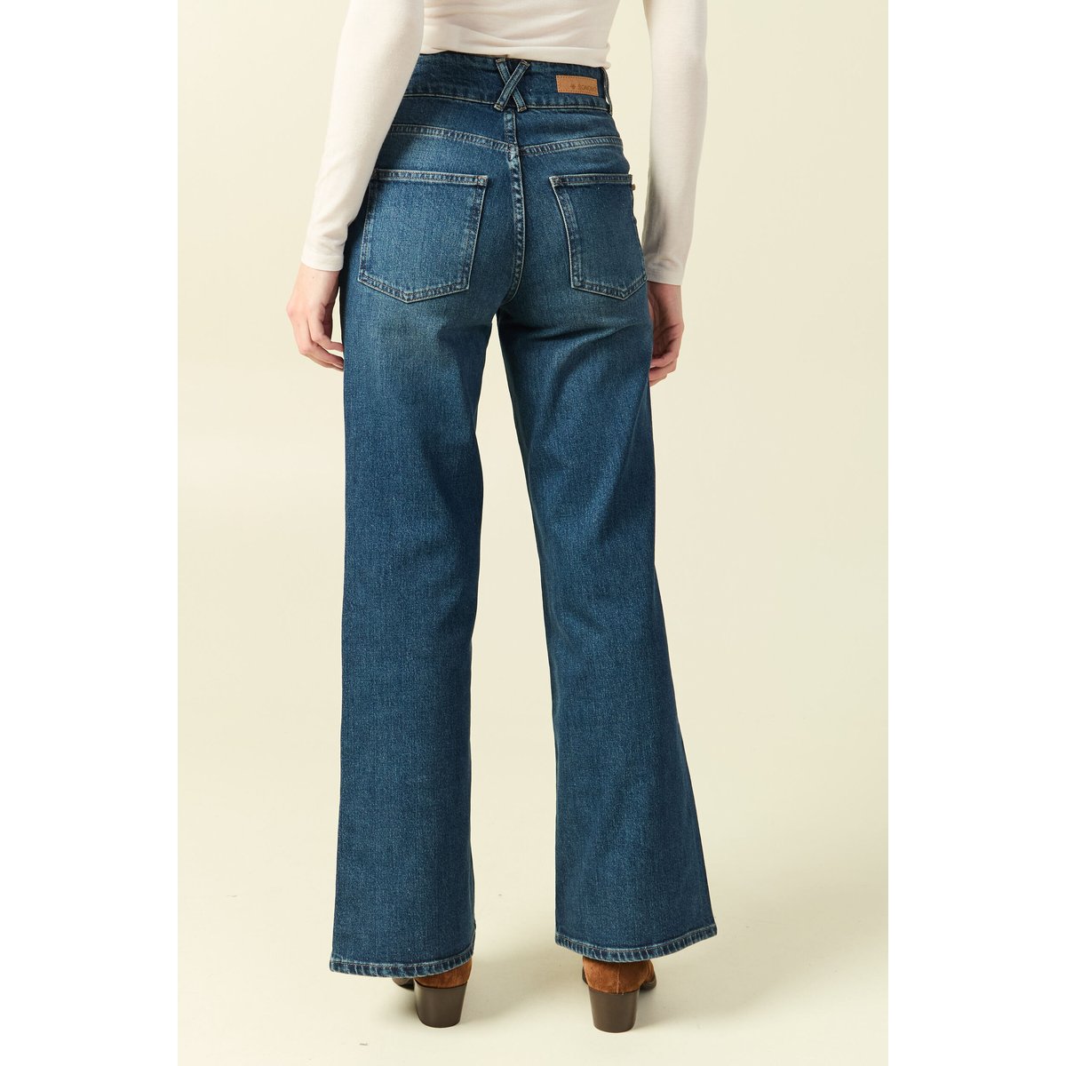 Jeans bootcut taille haute bleu, BONOBO