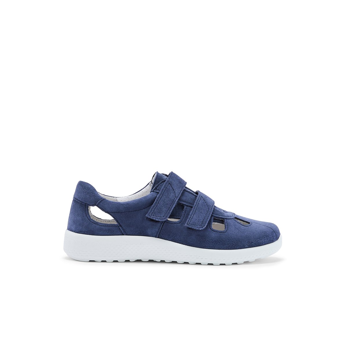 Baskets cuir ajouré extra larges bleu, PEDICONFORT