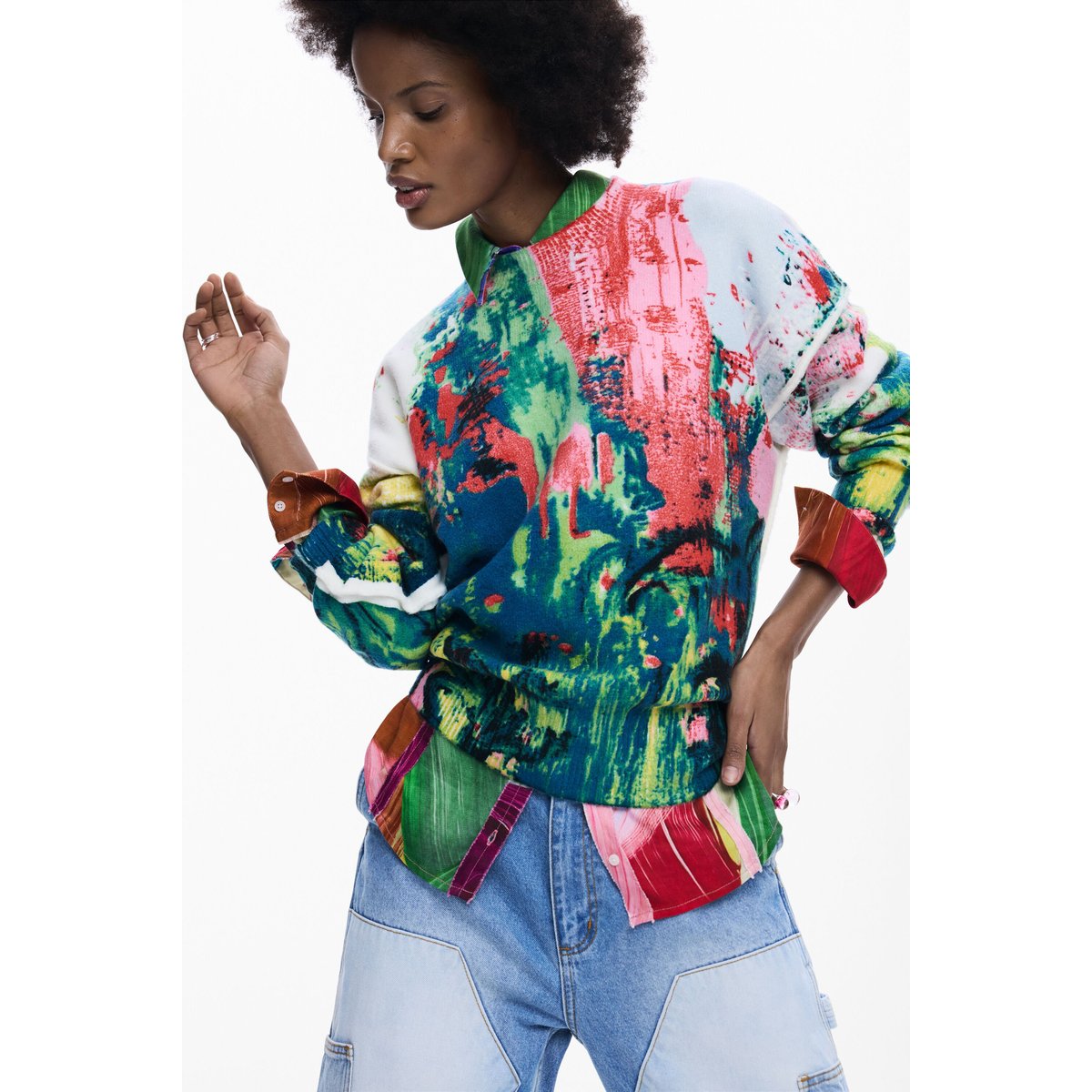 Pull arty imprimé vert, DESIGUAL