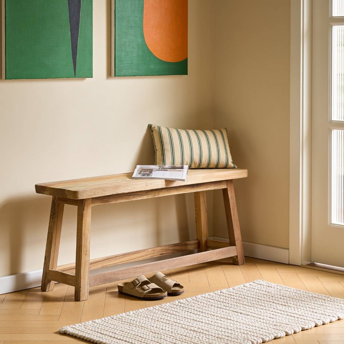 Petit banc en bois recyclé EURYDICE bois clair, MADE IN MEUBLES