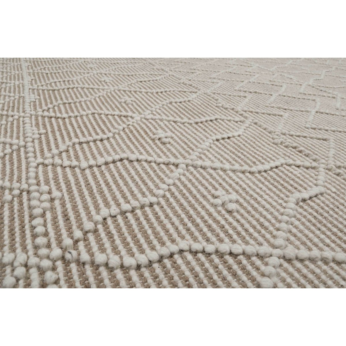 Tapis en laine et coton, tissé main ,  Ana blanc laine-taupe, ESPRIT