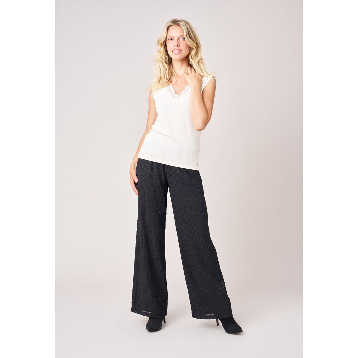 Débardeur femme avec col dentelle LORNA off white, DEELUXE