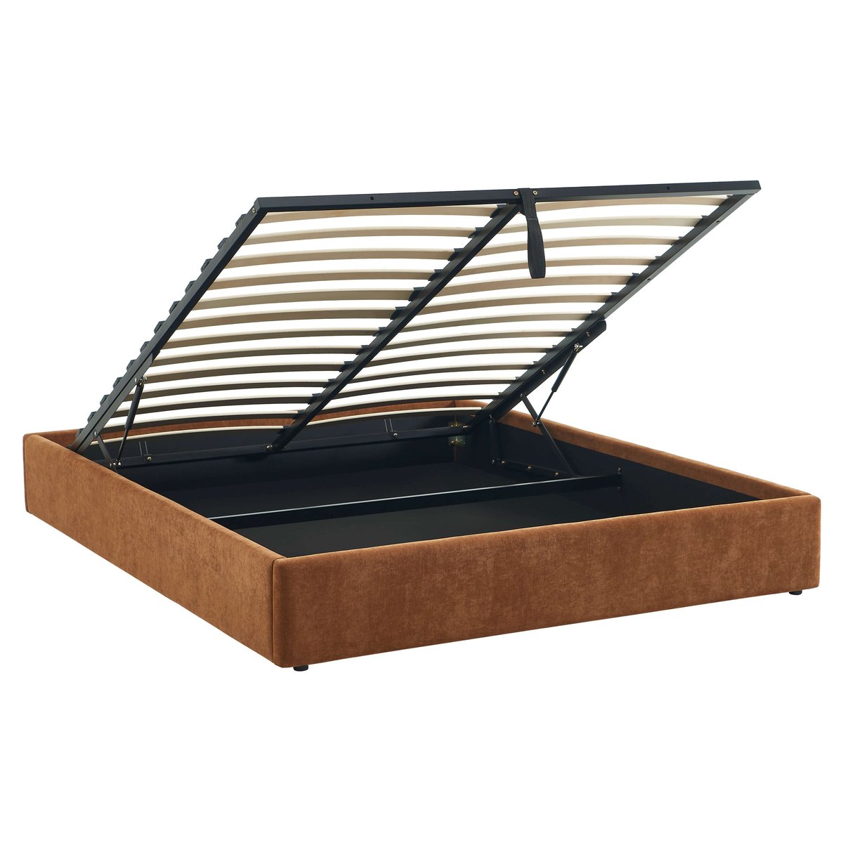 Lit coffre tissu avec sommier IVY marron, BAÏTA