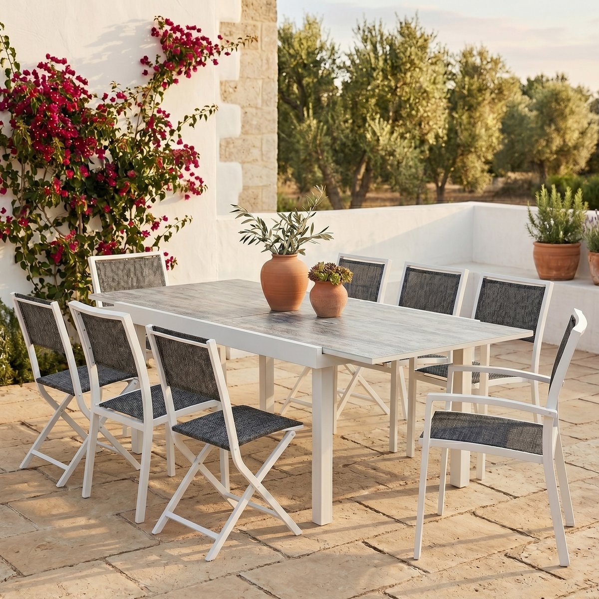 Ensemble en aluminium, 8 sièges MODULO gris, WILSA GARDEN