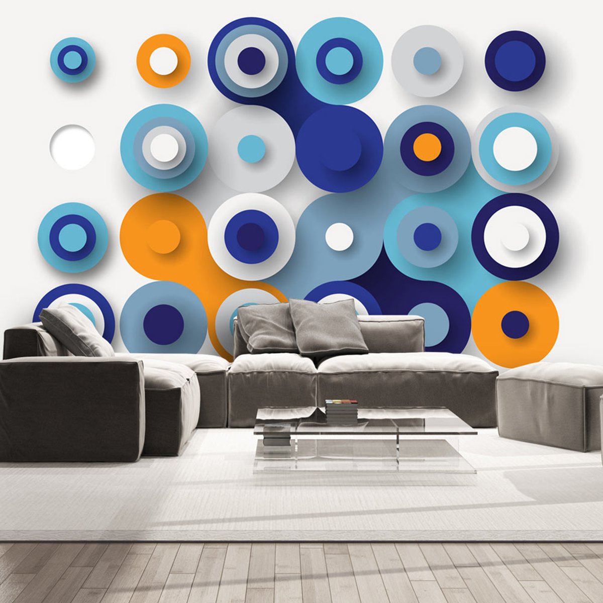 Papier peint intissé panoramique Geometry Of Blue Wheels bleu, EDEN