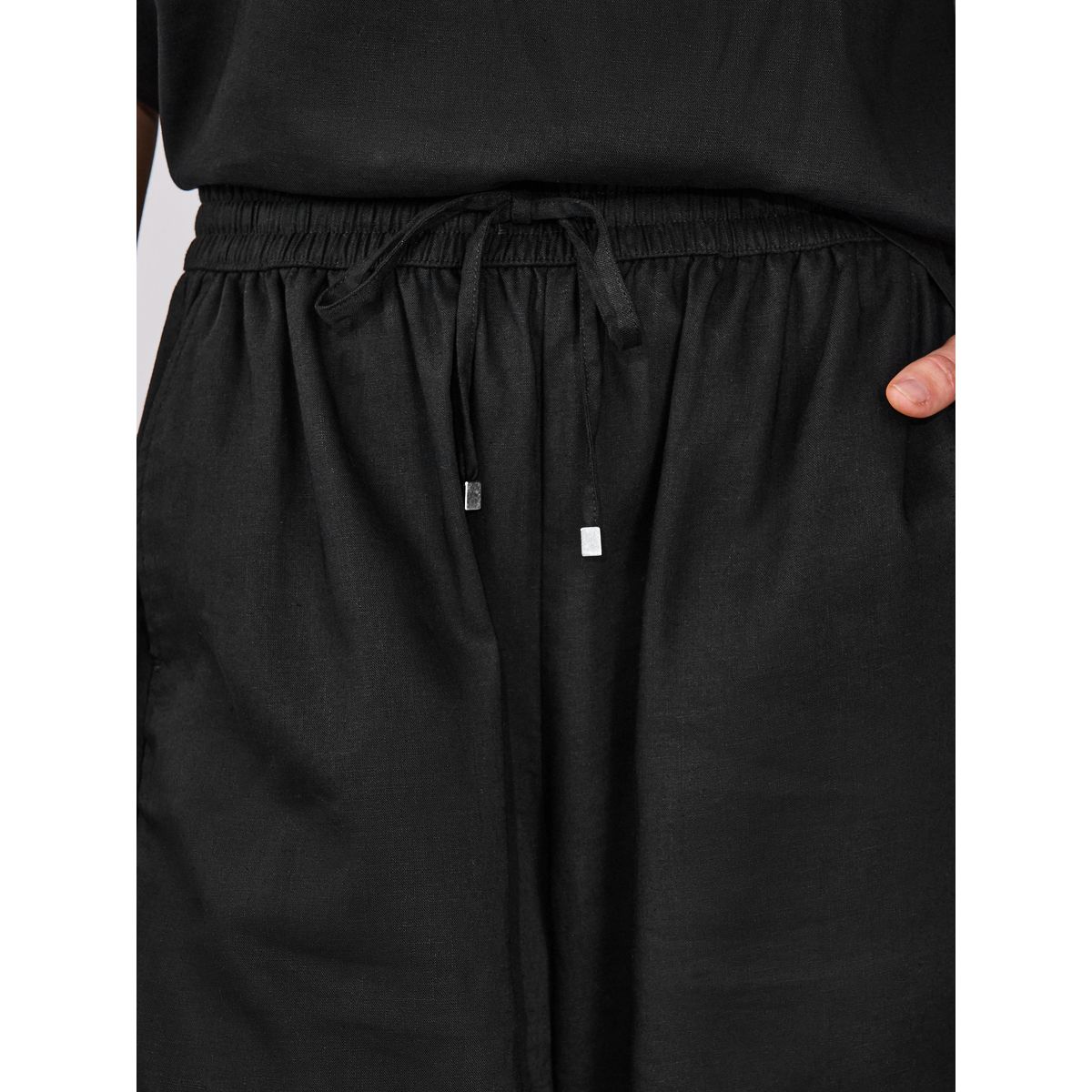 Pantalon fuselé à enfiler en lin mélangé noir, NEXT