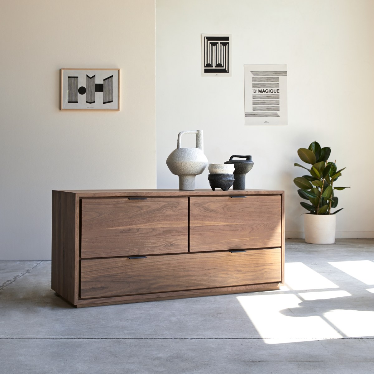 Meuble Hi-FI, TV en Noyer massif, SENSON marron foncé, TIKAMOON
