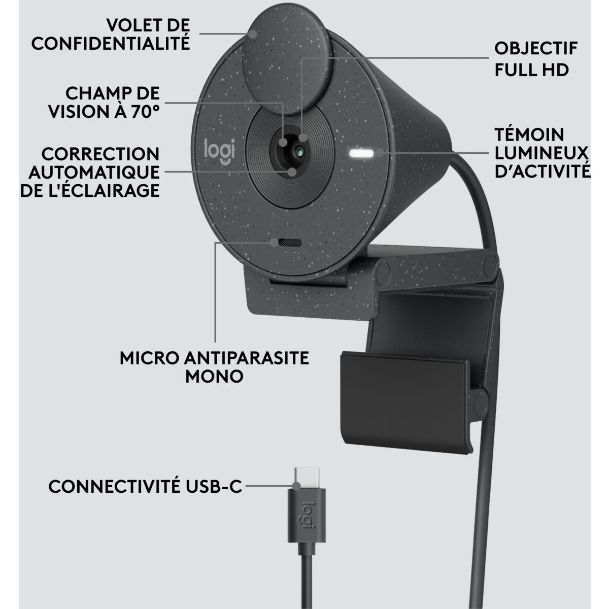 Webcam Brio 300 Full HD avec micro - Graphite couleur unique, LOGITECH