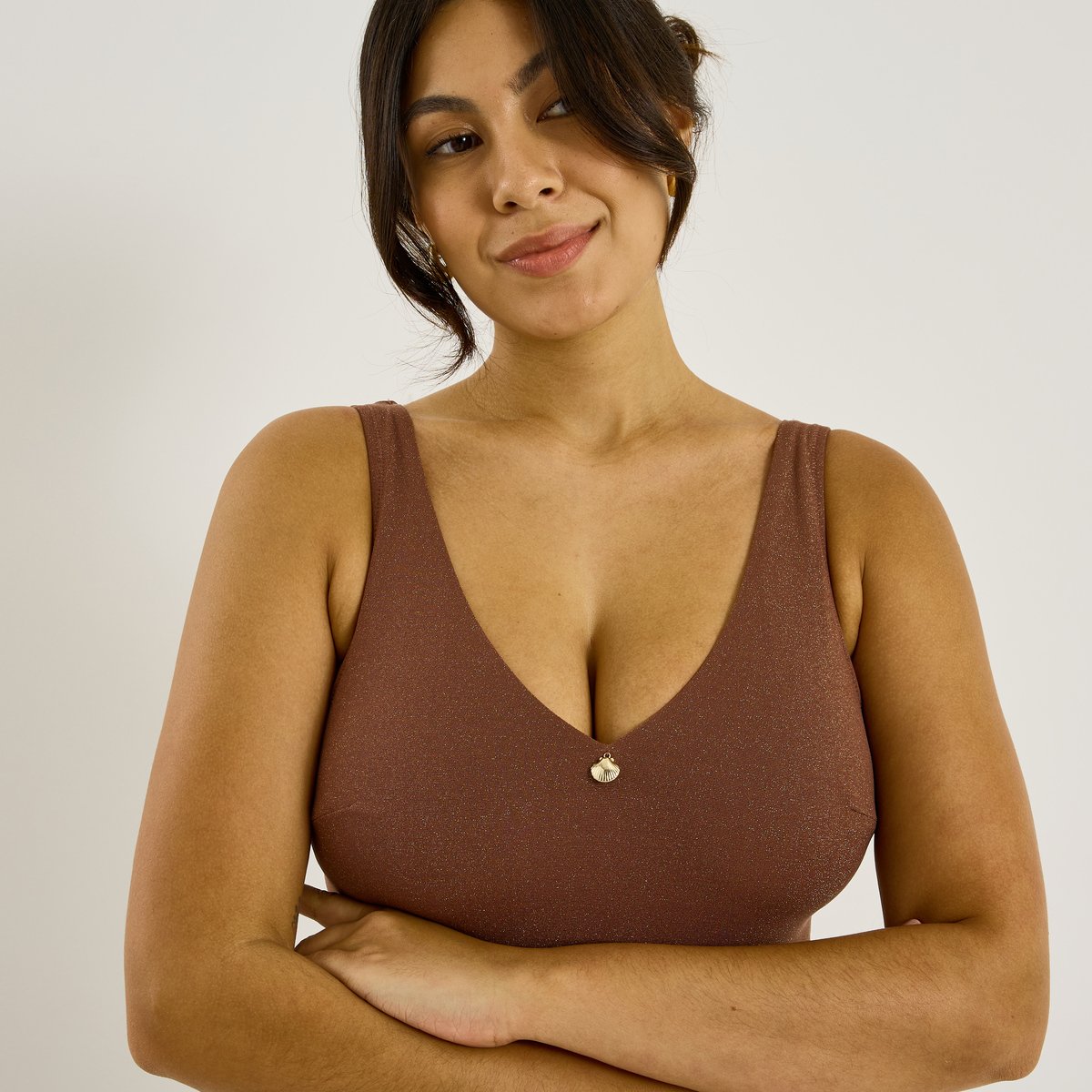 Maillot de bain 1 pièce brillant marron, GRAIN DE MALICE