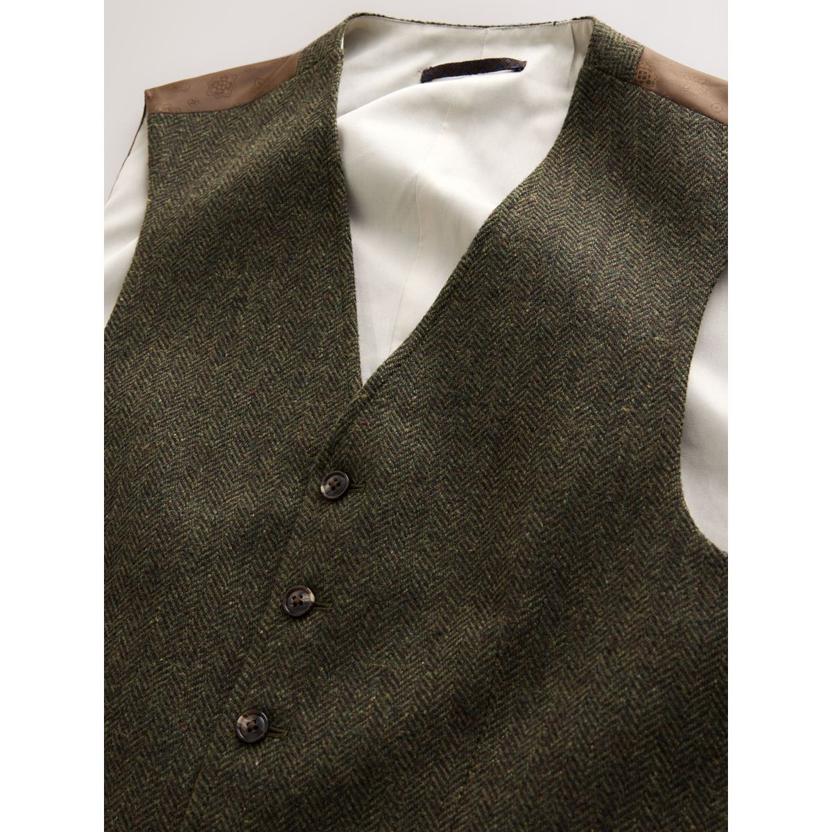 Gilet de costume en laine mélangée à chevrons vert, NEXT