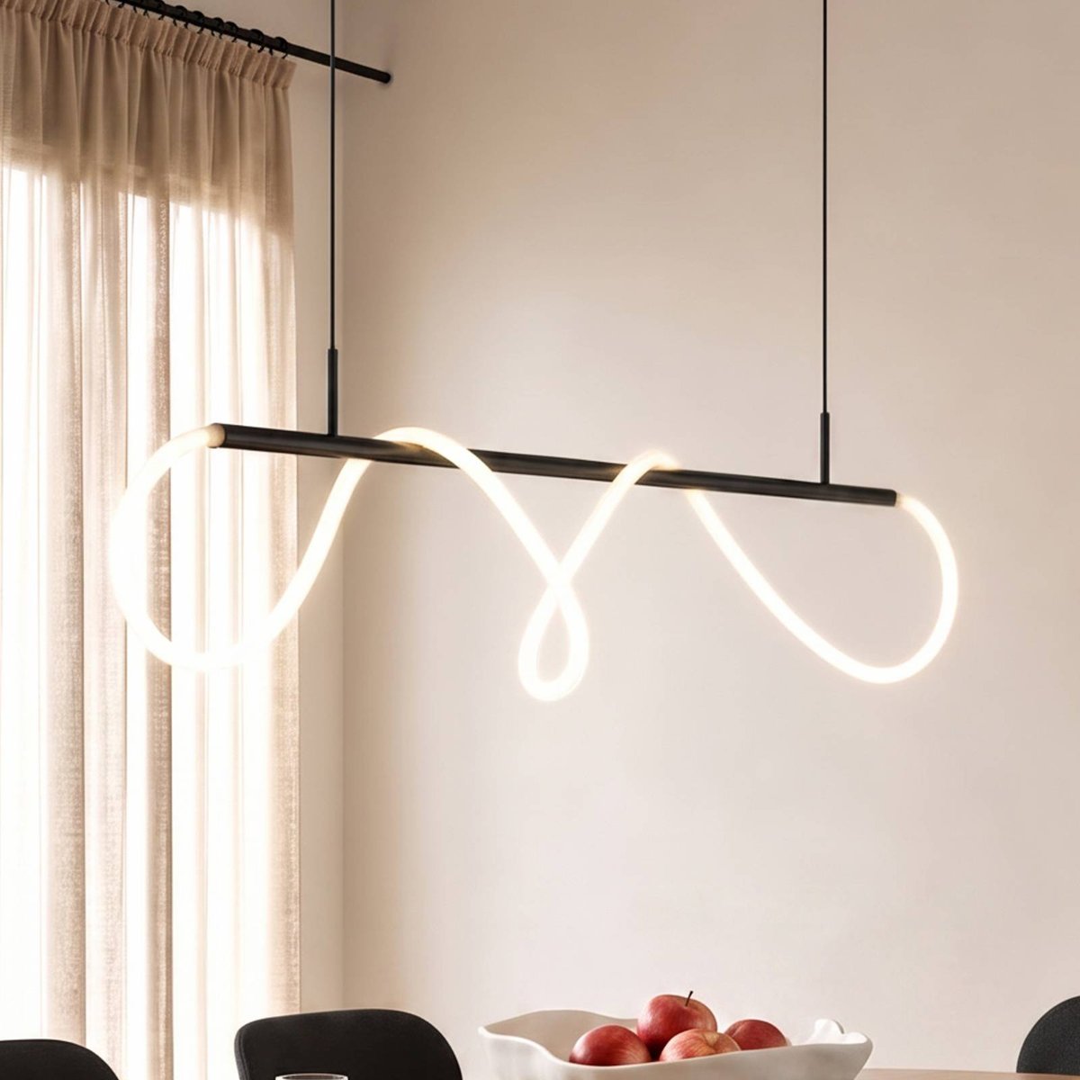 Suspension moderneLED, Kisune noir, blanc, LUCANDE