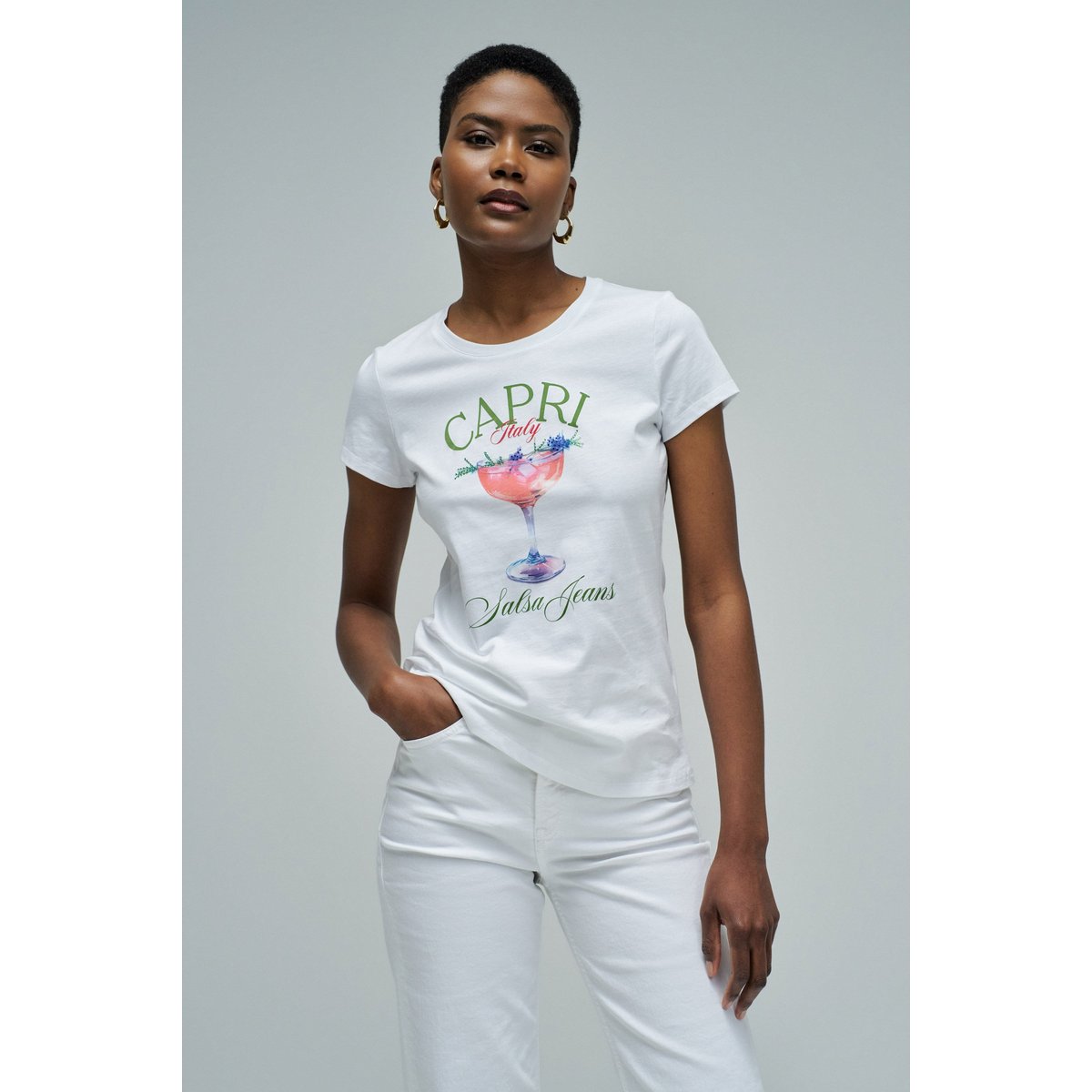 T-SHIRT AVEC IMPRIMÉ ET BRANDING blanc, SALSA JEANS