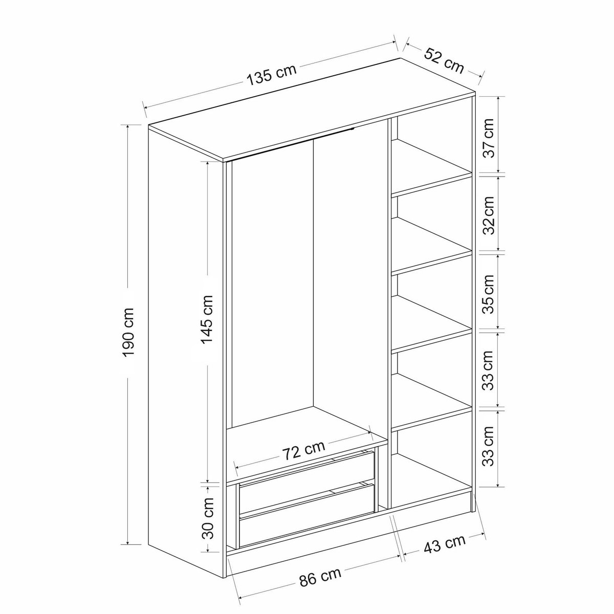 Armoire penderie grise design, 3 portes vitrées BYRON anthracite, PIER IMPORT